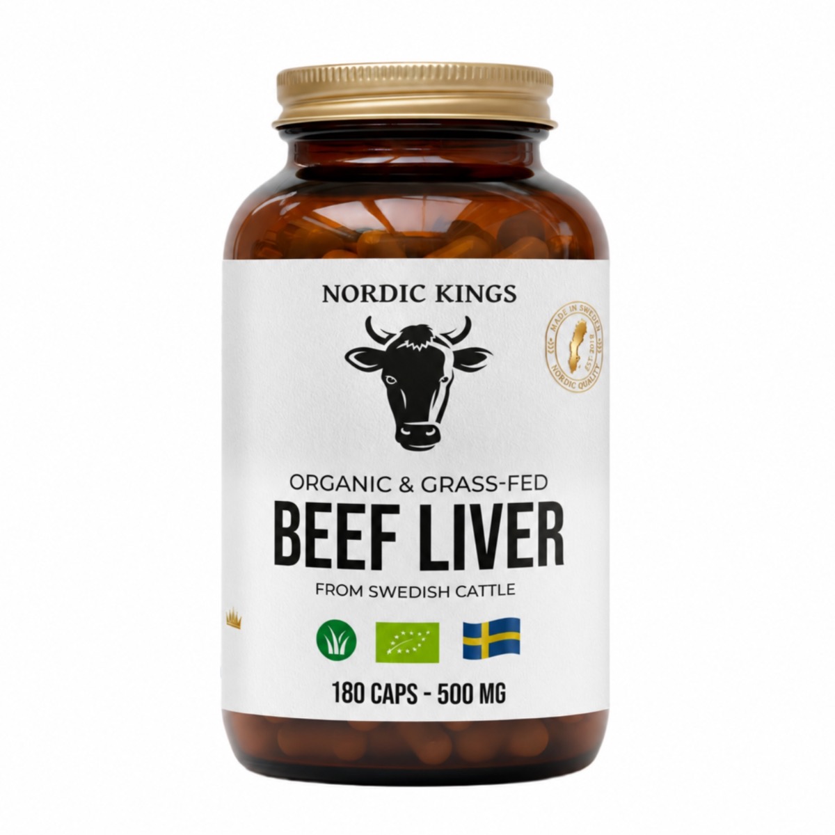 Nordic Kings Foie de Boeuf – 100% nourri à l'herbe et biologique 180 gélules